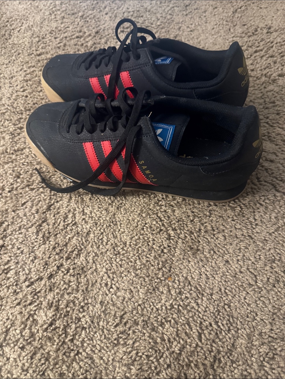 adidas Samoa Black Sneakers with Red Stripes